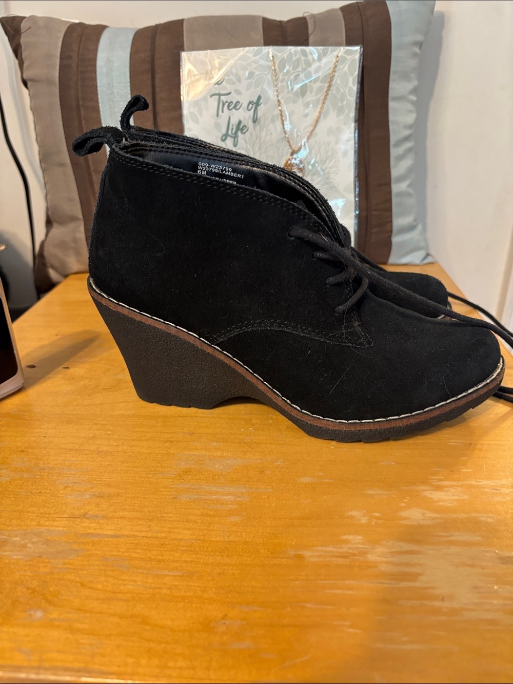 White Mountain Black Suede Lace-Up Ankle Boots - Picture 2 of 6